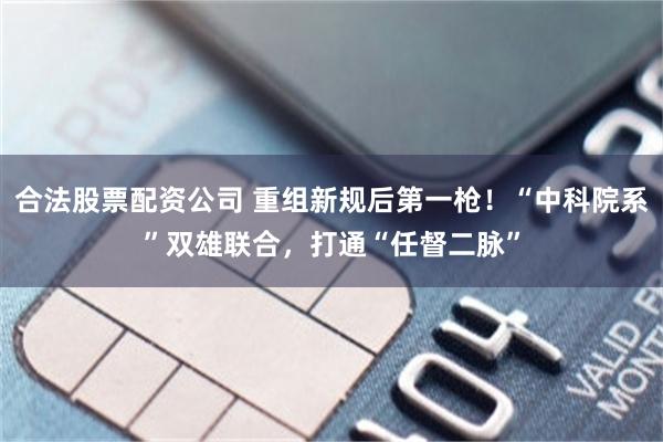合法股票配资公司 重组新规后第一枪！“中科院系”双雄联合，打通“任督二脉”