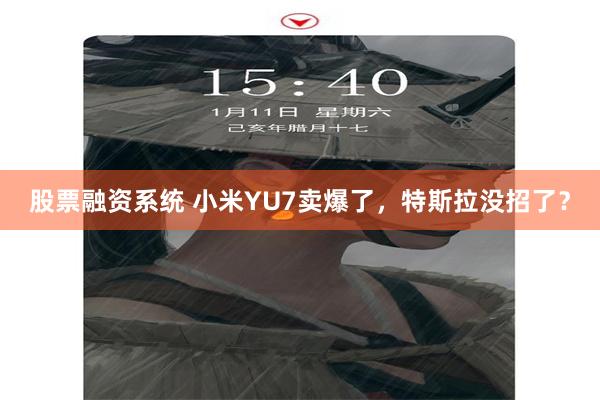 股票融资系统 小米YU7卖爆了，特斯拉没招了？