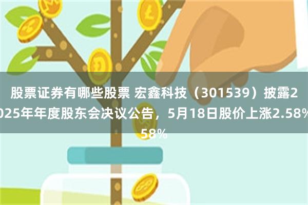 股票证券有哪些股票 宏鑫科技（301539）披露2025年年度股东会决议公告，5月18日股价上涨2.58%
