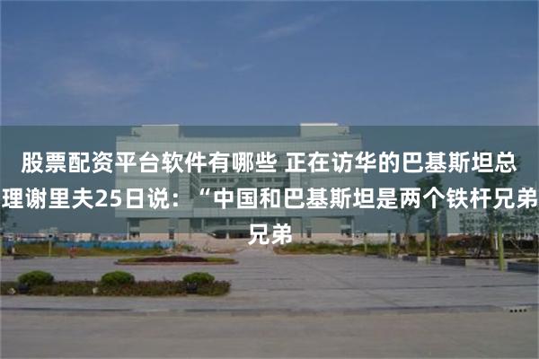 股票配资平台软件有哪些 正在访华的巴基斯坦总理谢里夫25日说：“中国和巴基斯坦是两个铁杆兄弟