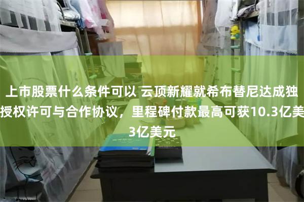 上市股票什么条件可以 云顶新耀就希布替尼达成独家授权许可与合作协议，里程碑付款最高可获10.3亿美元