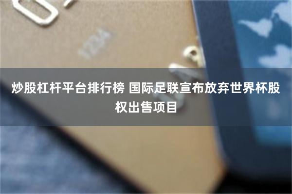 炒股杠杆平台排行榜 国际足联宣布放弃世界杯股权出售项目
