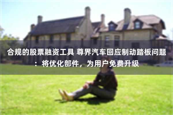 合规的股票融资工具 尊界汽车回应制动踏板问题：将优化部件，为用户免费升级